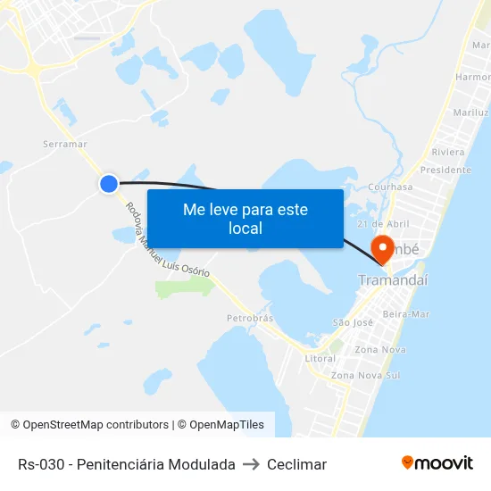 Rs-030 - Penitenciária Modulada to Ceclimar map