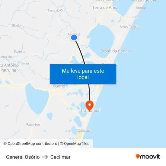 General Osório to Ceclimar map