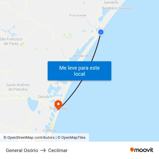 General Osório to Ceclimar map