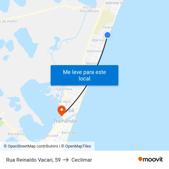 Rua Reinaldo Vacari, 59 to Ceclimar map