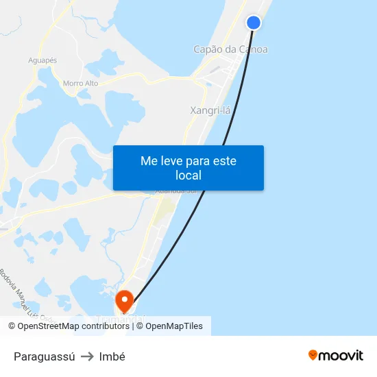 Paraguassú to Imbé map