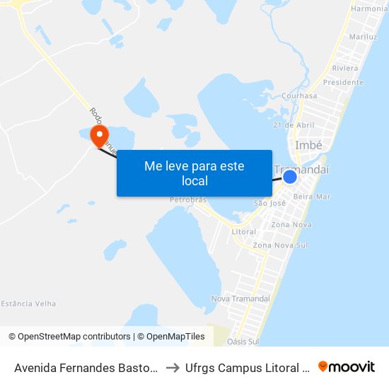 Avenida Fernandes Bastos, 447 to Ufrgs Campus Litoral Norte map