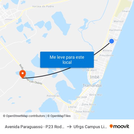 Avenida Paraguassú - P.23 Rodoviária De Mariluz to Ufrgs Campus Litoral Norte map