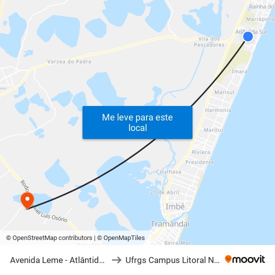 Avenida Leme - Atlântida Sul to Ufrgs Campus Litoral Norte map
