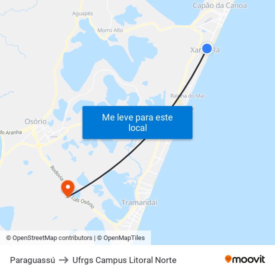 Paraguassú to Ufrgs Campus Litoral Norte map