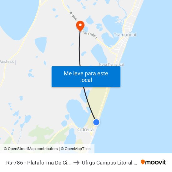 Rs-786 - Plataforma De Cidreira to Ufrgs Campus Litoral Norte map