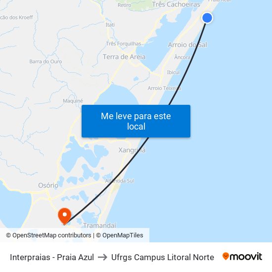 Interpraias - Praia Azul to Ufrgs Campus Litoral Norte map