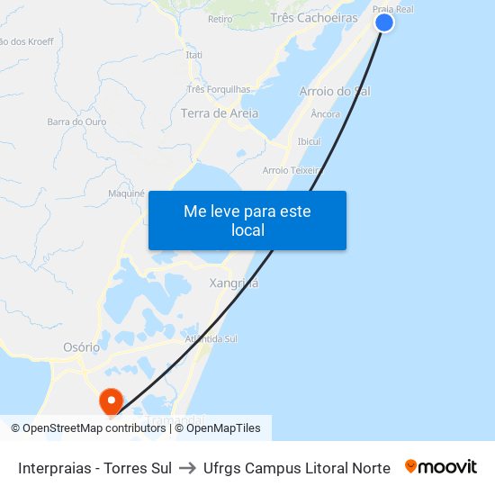 Interpraias - Torres Sul to Ufrgs Campus Litoral Norte map