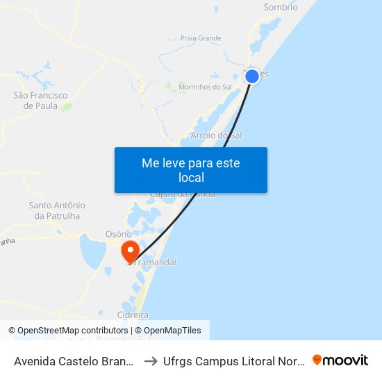 Avenida Castelo Branco to Ufrgs Campus Litoral Norte map