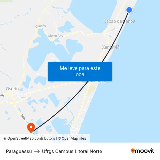 Paraguassú to Ufrgs Campus Litoral Norte map