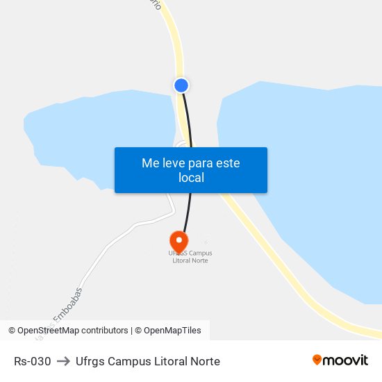 Rs-030 to Ufrgs Campus Litoral Norte map