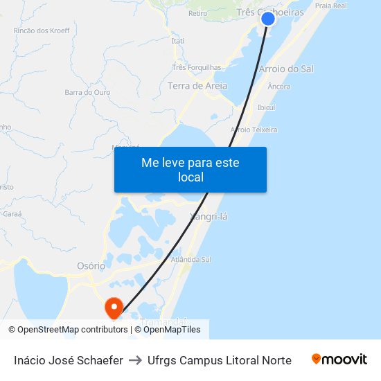 Inácio José Schaefer to Ufrgs Campus Litoral Norte map