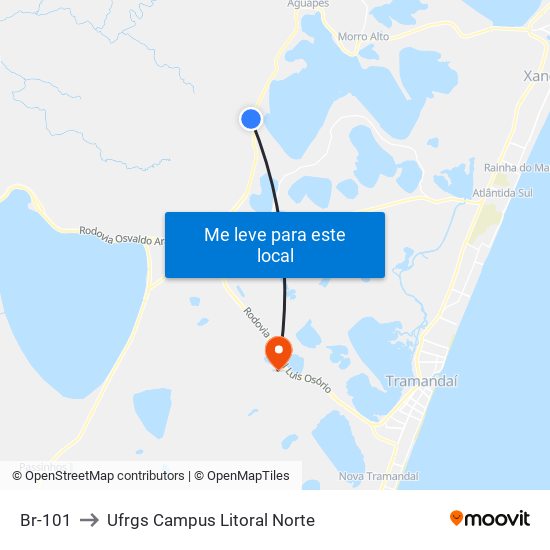 Br-101 to Ufrgs Campus Litoral Norte map