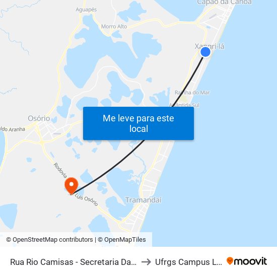 Rua Rio Camisas - Secretaria Da Saúde De Xangri-Lá to Ufrgs Campus Litoral Norte map