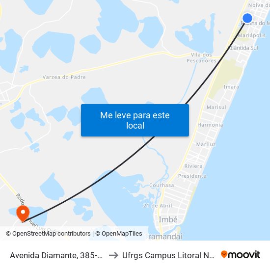 Avenida Diamante, 385-453 to Ufrgs Campus Litoral Norte map