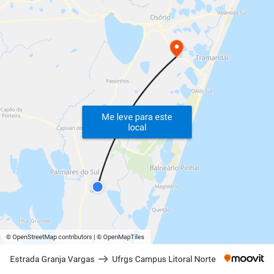 Estrada Granja Vargas to Ufrgs Campus Litoral Norte map
