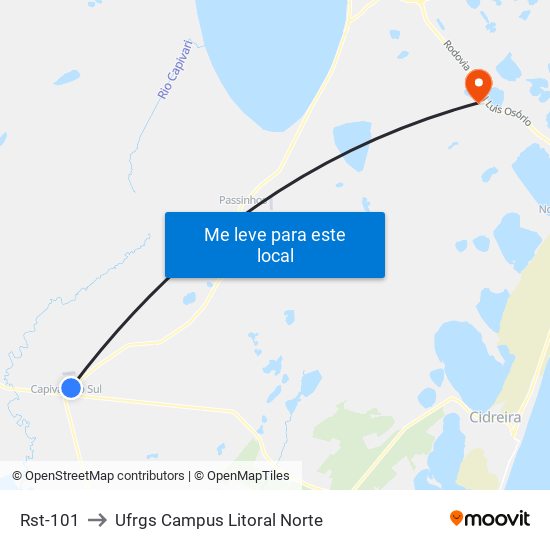 Rst-101 to Ufrgs Campus Litoral Norte map