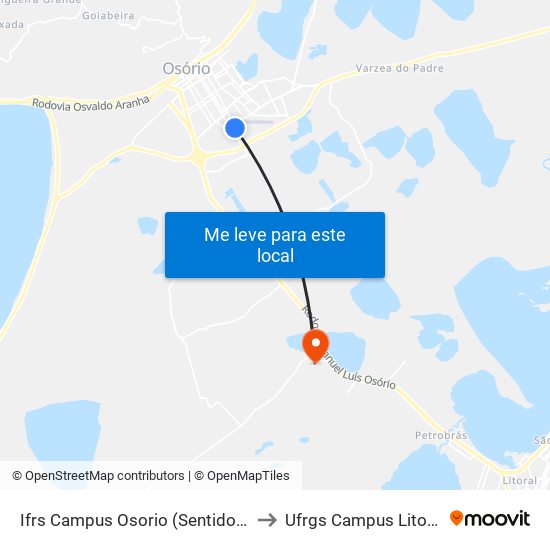 Ifrs Campus Osorio (Sentido Tramandaí) to Ufrgs Campus Litoral Norte map