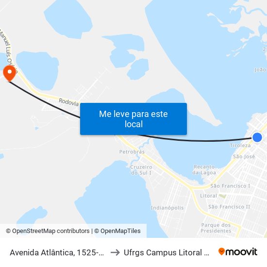 Avenida Atlântica, 1525-1597 to Ufrgs Campus Litoral Norte map