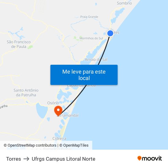 Torres to Ufrgs Campus Litoral Norte map