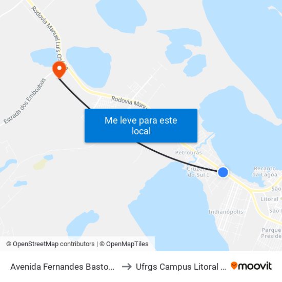 Avenida Fernandes Bastos, 4457 to Ufrgs Campus Litoral Norte map
