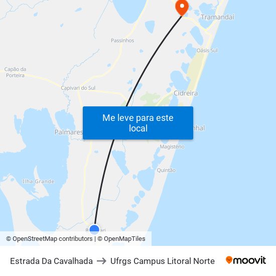Estrada Da Cavalhada to Ufrgs Campus Litoral Norte map