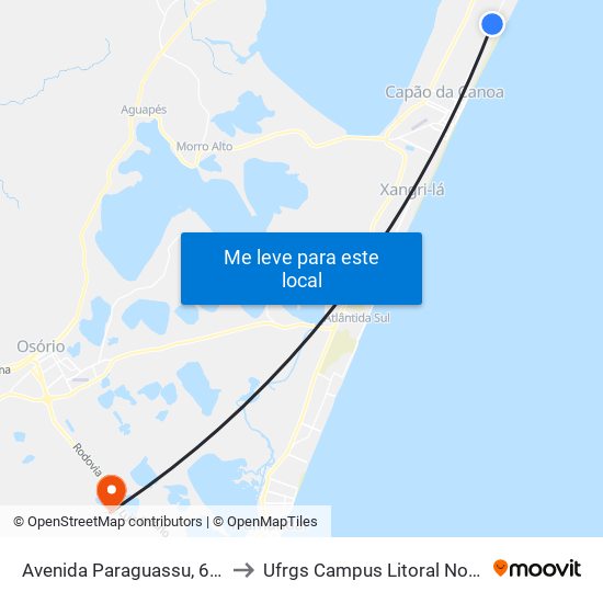 Avenida Paraguassu, 625 to Ufrgs Campus Litoral Norte map
