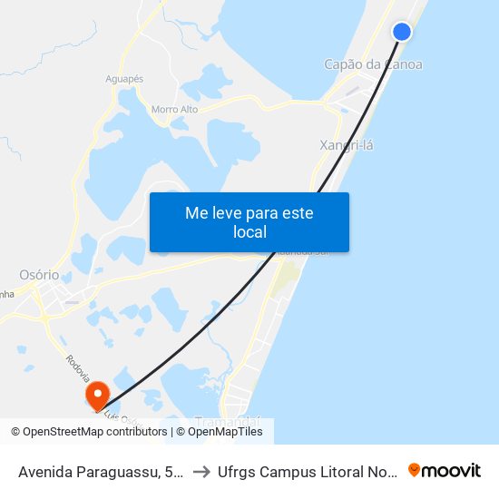 Avenida Paraguassu, 503 to Ufrgs Campus Litoral Norte map