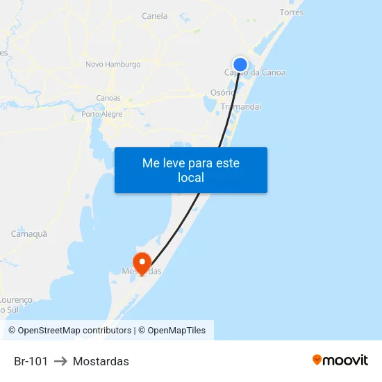 Br-101 to Mostardas map