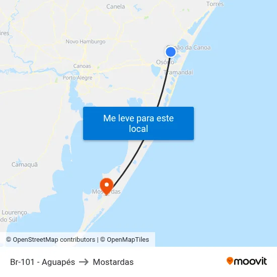 Br-101 - Aguapés to Mostardas map