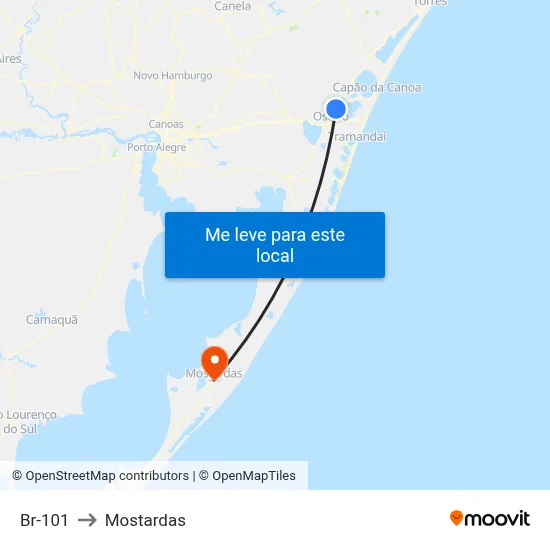Br-101 to Mostardas map