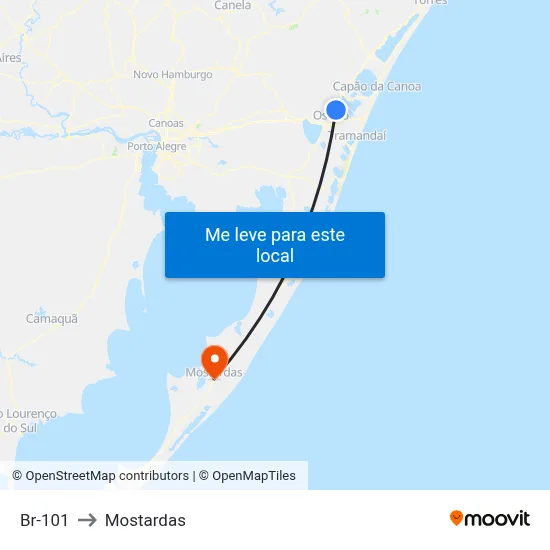 Br-101 to Mostardas map