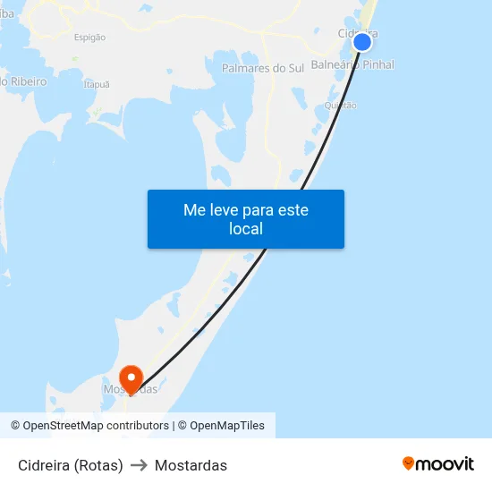 Cidreira (Rotas) to Mostardas map
