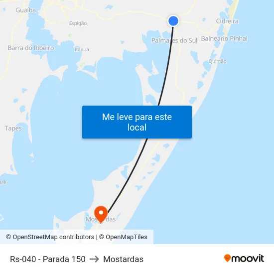 Rs-040 - Parada 150 to Mostardas map