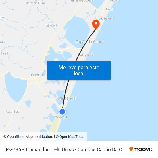 Rs-786 - Tramandaí Sul to Unisc - Campus Capão Da Canoa map