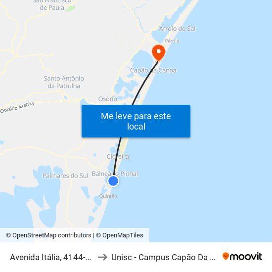 Avenida Itália, 4144-4214 to Unisc - Campus Capão Da Canoa map