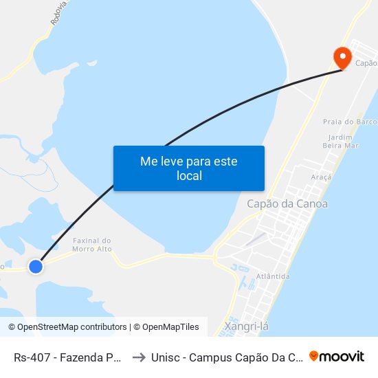 Rs-407 - Fazenda Pontal to Unisc - Campus Capão Da Canoa map