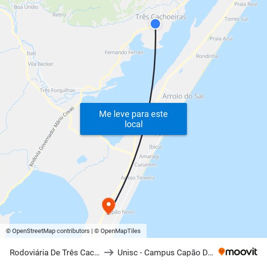 Rodoviária De Três Cachoeiras to Unisc - Campus Capão Da Canoa map