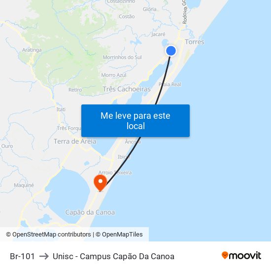 Br-101 to Unisc - Campus Capão Da Canoa map