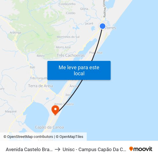 Avenida Castelo Branco to Unisc - Campus Capão Da Canoa map