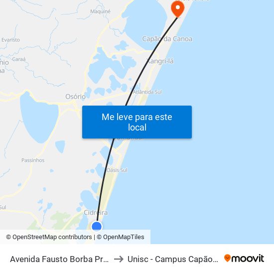 Avenida Fausto Borba Prates, 2392 to Unisc - Campus Capão Da Canoa map