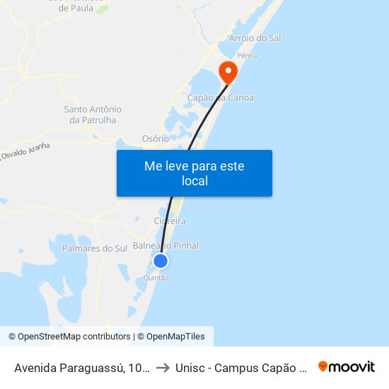 Avenida Paraguassú, 1080-1122 to Unisc - Campus Capão Da Canoa map