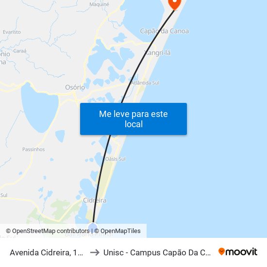 Avenida Cidreira, 1608 to Unisc - Campus Capão Da Canoa map