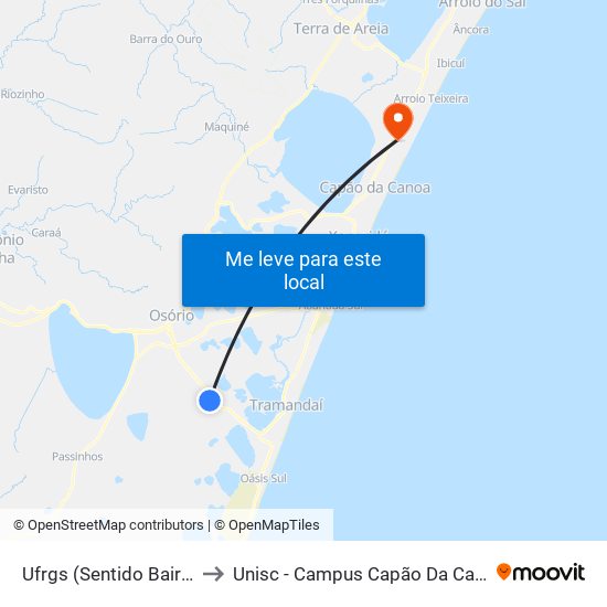 Ufrgs (Sentido Bairro) to Unisc - Campus Capão Da Canoa map