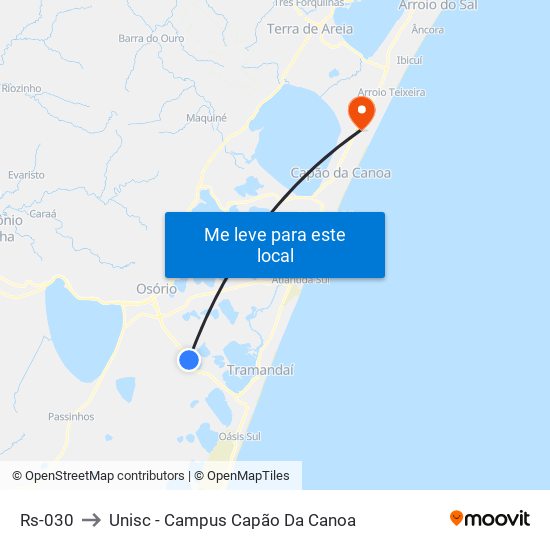 Rs-030 to Unisc - Campus Capão Da Canoa map