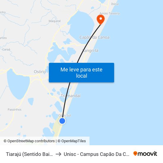 Tiarajú (Sentido Bairro) to Unisc - Campus Capão Da Canoa map