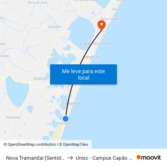 Nova Tramandaí (Sentido Bairro) to Unisc - Campus Capão Da Canoa map