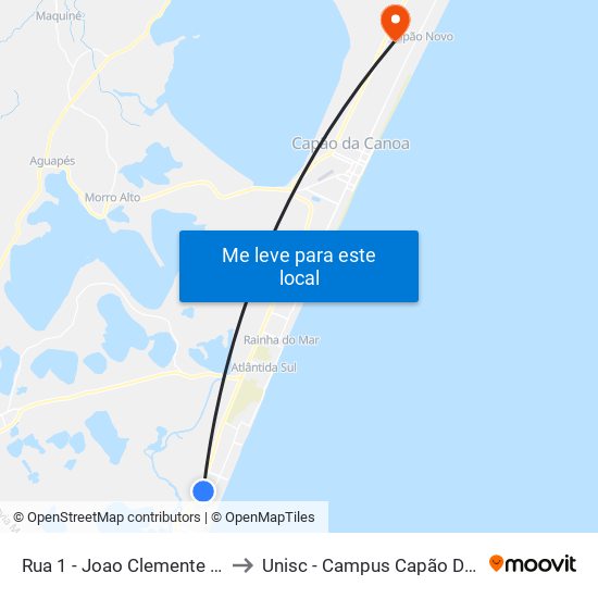 Rua 1 - Joao Clemente Ii, 1297 to Unisc - Campus Capão Da Canoa map