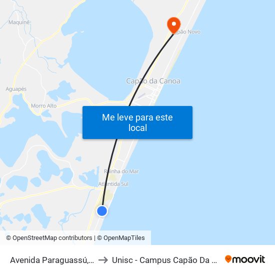 Avenida Paraguassú, 509 to Unisc - Campus Capão Da Canoa map