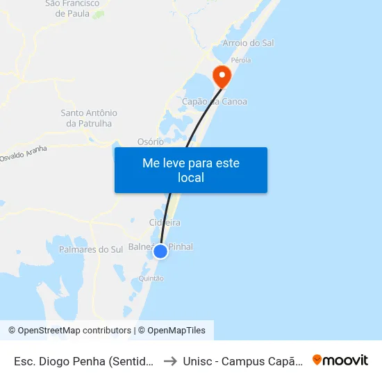Esc. Diogo Penha (Sentido Tramandaí) to Unisc - Campus Capão Da Canoa map